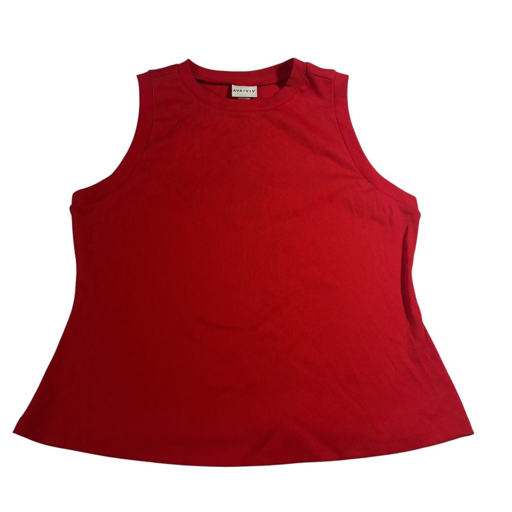 Ava + Viv‎ Red Ribbed Knit Sleeveless Tank Top Women's Size 2X Casual Everyday
